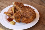 Barbecue Nut Crumbs Bone-in Pork Chop Over Apples + Onions