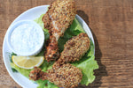 Lemon Pepper Nut Crumbs Drumsticks + Dill Yogurt Dipping Sauce